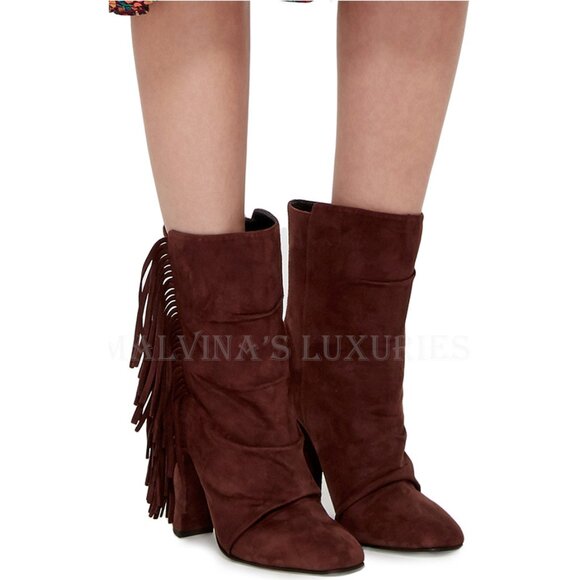 GIUSEPPE ZANOTTI BOOTS ALABAMA ANKLE BOOTIES FRINGE SUEDE LEATHER - Picture 3 of 11